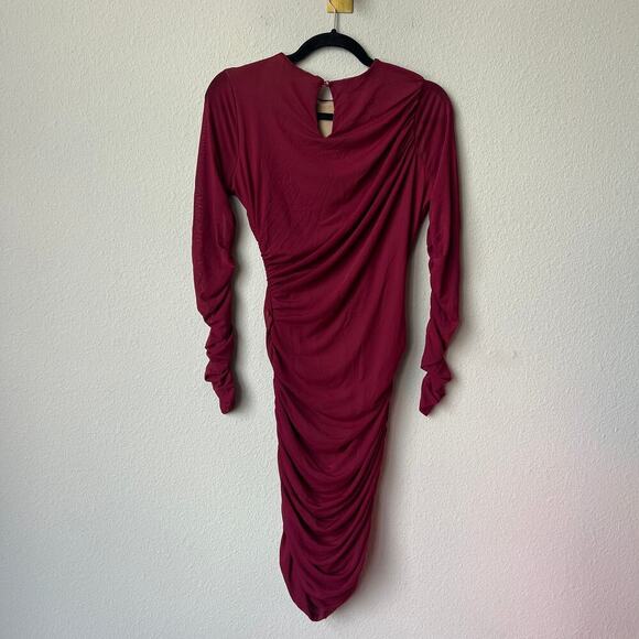 JLuxLabel Burgundy Ruched Long Sleeve Bodycon Dress Size S - Picture 3 of 6